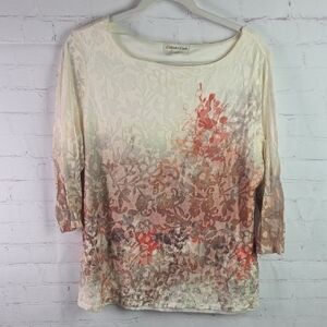 Coldwater Creek Floral Cream and Pink Blouse